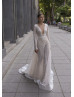 Long Sleeves Lace Keyhole Back Beaded Wedding Dress